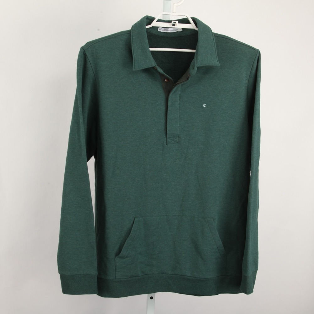 Criquet Men's XXL Green Long Sleeve Polo Sweater Pullover Kangaroo Pocket Cotton - Picture 2 of 11